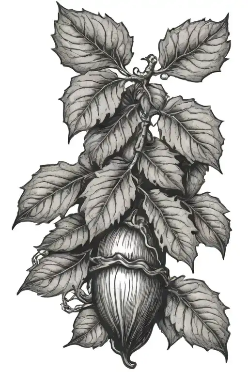 A coffee plant growing from an oak acorn, symbolizing growth and strength tattoo design idea