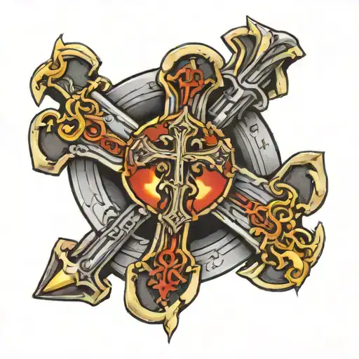 cross with crusades warrior inside tattoo design idea