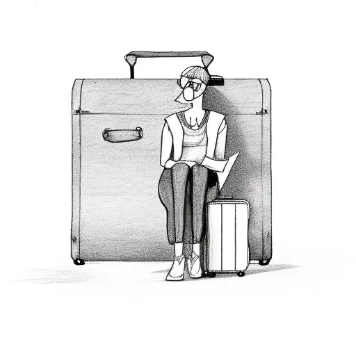 A solitary figure sitting on a suitcase, writing in a journal tattoo design idea