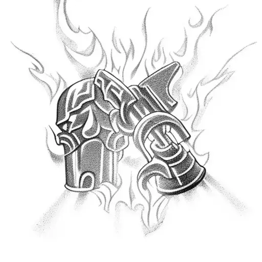 A blacksmith's hammer and anvil surrounded by flames tattoo design idea