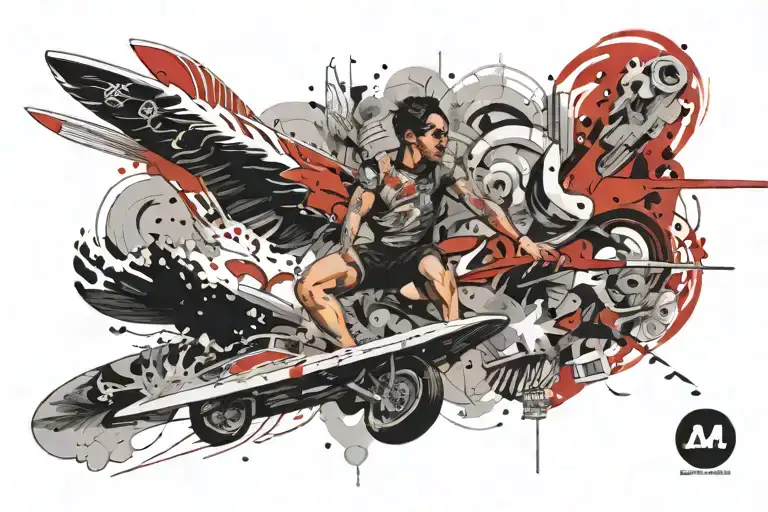 Eric Rafael leao standing low surfing tattoo design idea