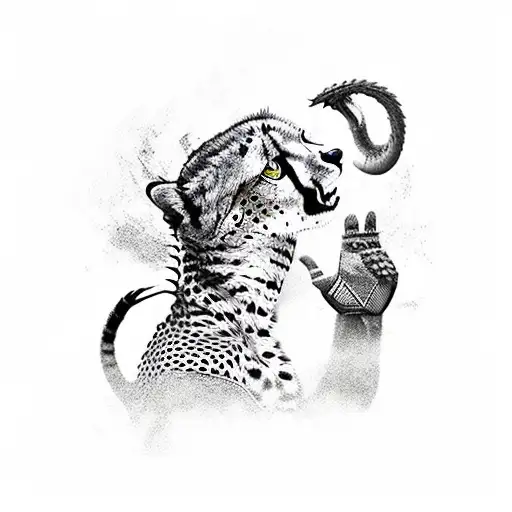 cheetah and dragon on a boat with boxing gloves tattoo design idea