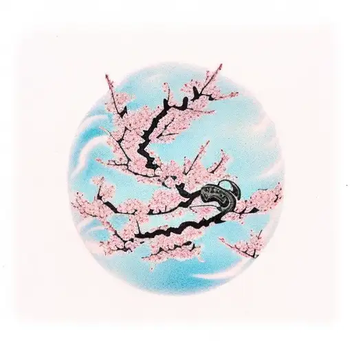 cherry blossom with chinese words at bottom tattoo design idea