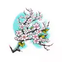 cherry blossom with chinese words as trunk tattoo design idea