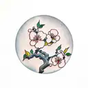 cherry blossom with chinese words as trunk tattoo design idea