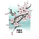 cherry blossom with chinese words as trunk tattoo design idea