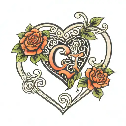 Heart with the initials C J  tattoo design idea