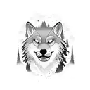 pine trees moon wolf  tattoo design idea