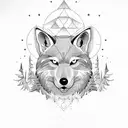 pine trees moon wolf  tattoo design idea