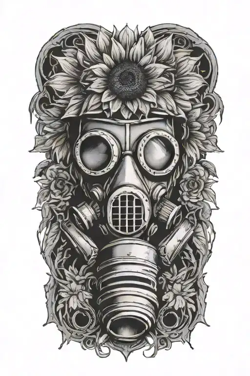 gas mask  man holding a sunflower  tattoo design idea