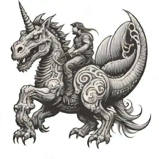 unicorn riding a dinosaur tattoo design idea