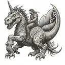 unicorn riding a dinosaur tattoo design idea