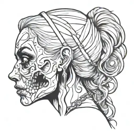 attractive zombie girl side profile tattoo design idea