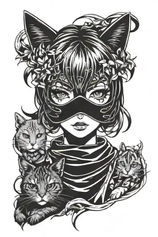anime girl in cat mask tattoo design idea