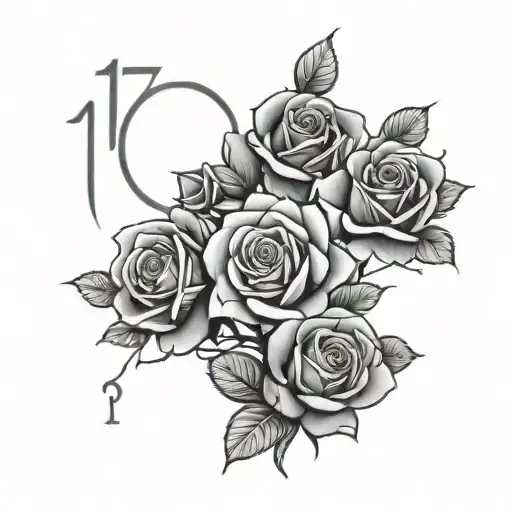 roses with 1972 roman numerals tattoo design idea