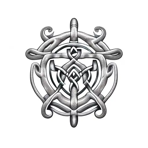  Celtic circular tree with snake rod of Asclepius tattoo design idea