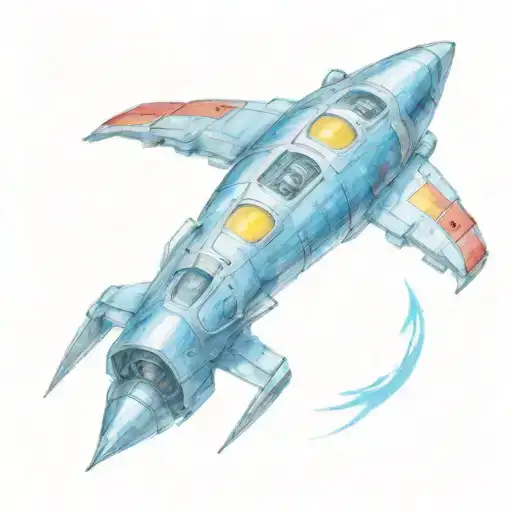 A realistic portrait of the iconic spaceship from Firefly Serenity, with elements of Mass Effect technology integrated into the design tattoo design idea