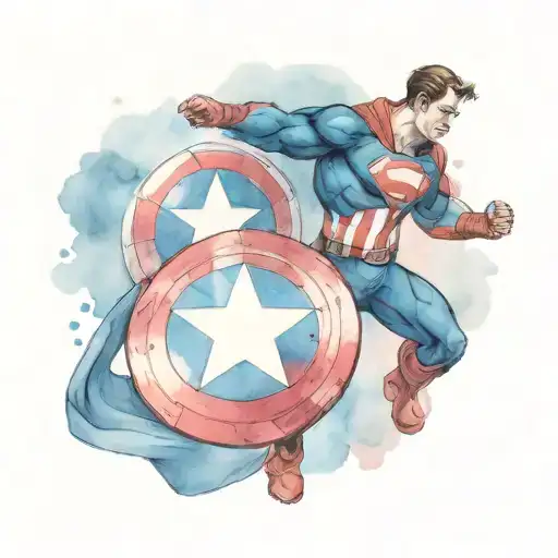 A new-school design of Captain America's shield and Superman's cape intertwined, representing the client's love for both superheroes tattoo design idea