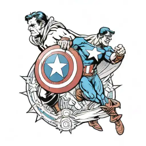 A new-school design of Captain America's shield and Superman's cape intertwined, representing the client's love for both superheroes tattoo design idea