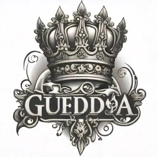 The name Gudda with a crown hanging tattoo design idea