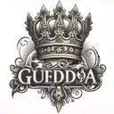 The name Gudda with a crown hanging tattoo design idea