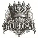 The name Gudda with a crown hanging tattoo design idea