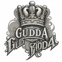 The name Gudda with a crown hanging tattoo design idea