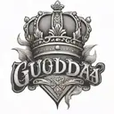 The name Gudda with a crown hanging tattoo design idea