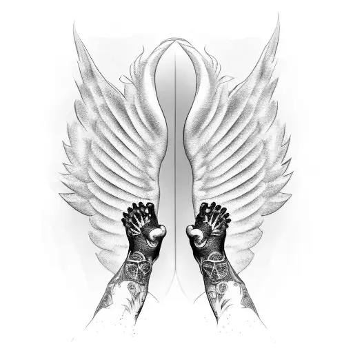 Angel wings with baby feet tattoo design idea
