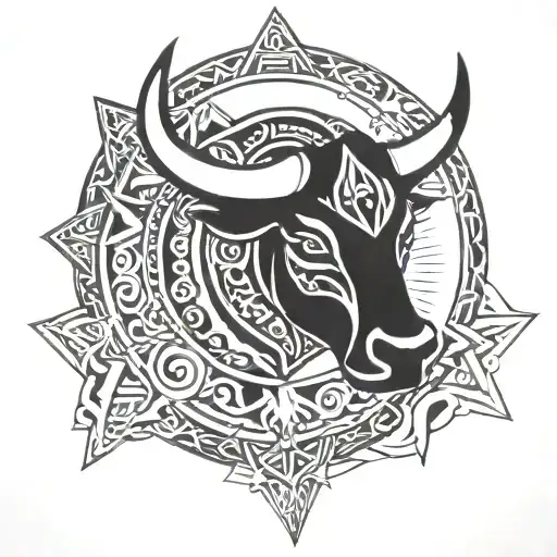 Bull Head polynesian with 3 stars and sun tattoo design idea