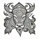 simple Bull Head polynesian with 3 stars and sun front view tattoo design idea
