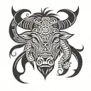 simple Bull Head polynesian with 3 stars and sun front view tattoo design idea