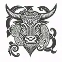 simple Bull Head polynesian with 3 stars and sun front view tattoo design idea
