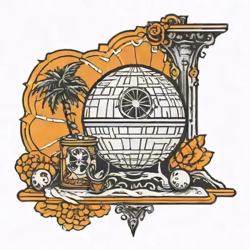 Death Star tarot card tattoo Fine line tattoo design idea