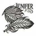 THe Name Jennifer with a native american related feather on it tattoo design idea