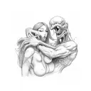 A monster in a delicious position with a woman who looks like me. Sitting in front of him with his body between her legs tattoo design idea