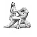 A monster in a delicious position with a woman who looks like me. Sitting in front of him with his body between her legs tattoo design idea