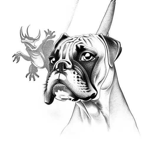 A boxer training with a shadowy dragon as their sparring partner tattoo design idea