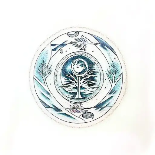 trees, healer, shaman, ying yang, zen, moon  tattoo design idea