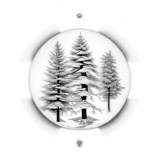 pine trees, healer, ying yang, zen  tattoo design idea