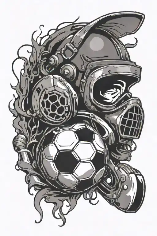 soccer ball merging welding torch and mask  tattoo design idea