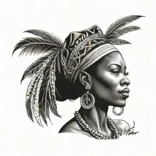 Haitian tribe lady portrait tattoo design idea