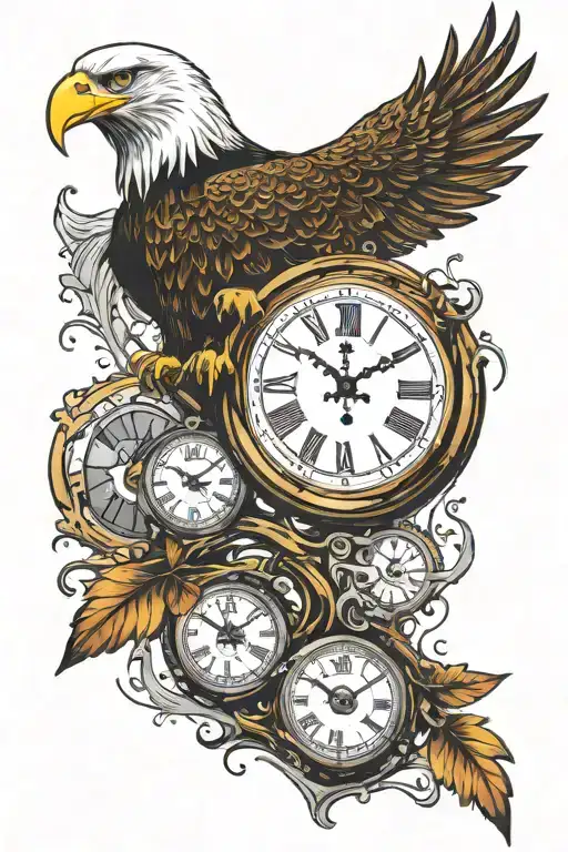 melting clock, bald eagle   tattoo design idea
