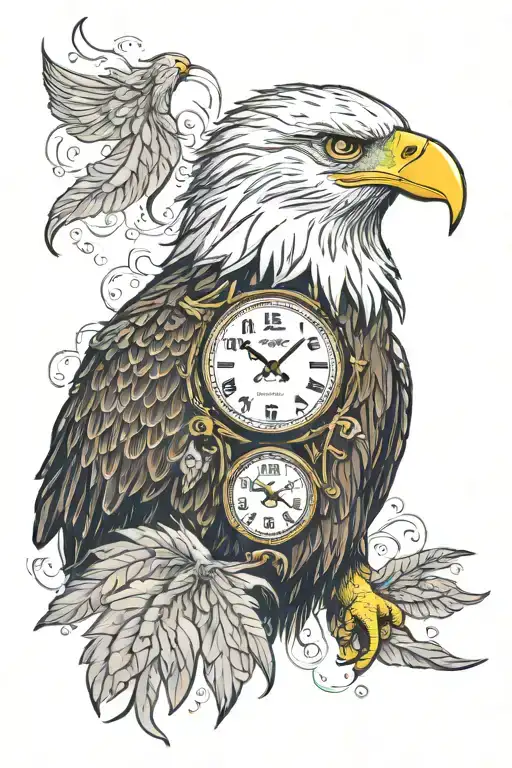 clock face, bald eagle, 10-13-2023, Dallas stars hockey  tattoo design idea