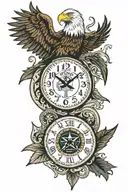 clock face, bald eagle, 10-13-2023, Dallas stars hockey  tattoo design idea