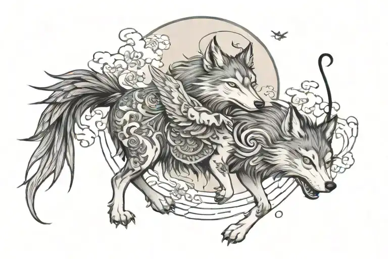wolf angel fairy moon tattoo design idea