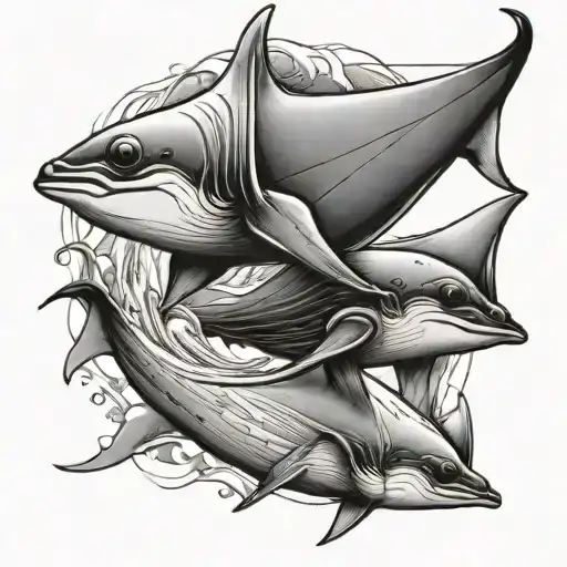 3 separate images of a manta ray doing a barrel roll in stages  tattoo design idea