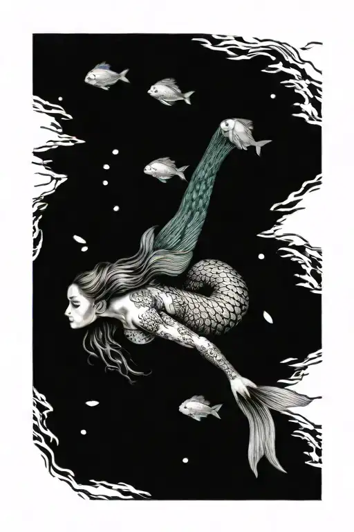 mermaid swimming underwater tattoo design idea