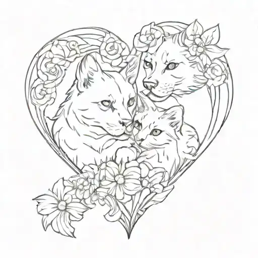a cat paw and a dog paw in a heart shape tattoo design idea