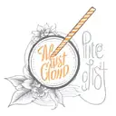 fine line orange with a straw in it, the words “We’re just glad you could visit” in fine script tattoo design idea